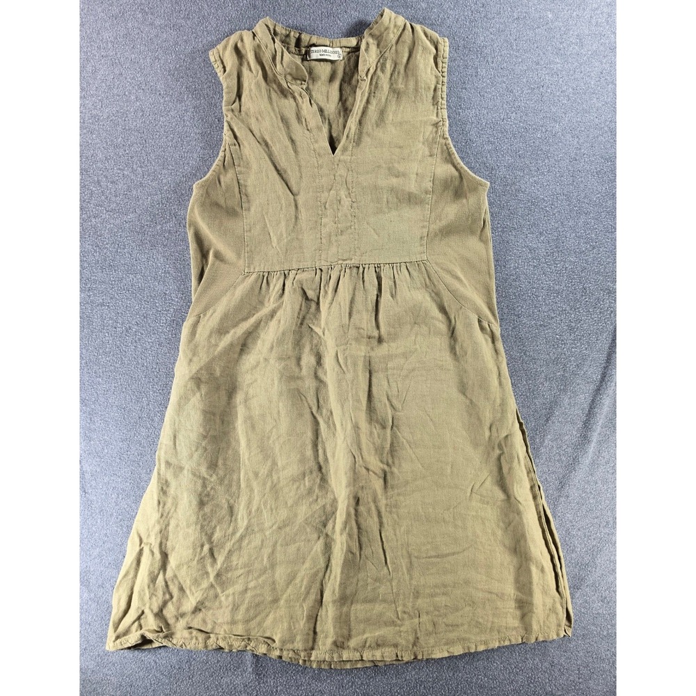Terzo Millennio Lagenlook Sleeveless Linen Dress Large Made In Italy Olive Green
